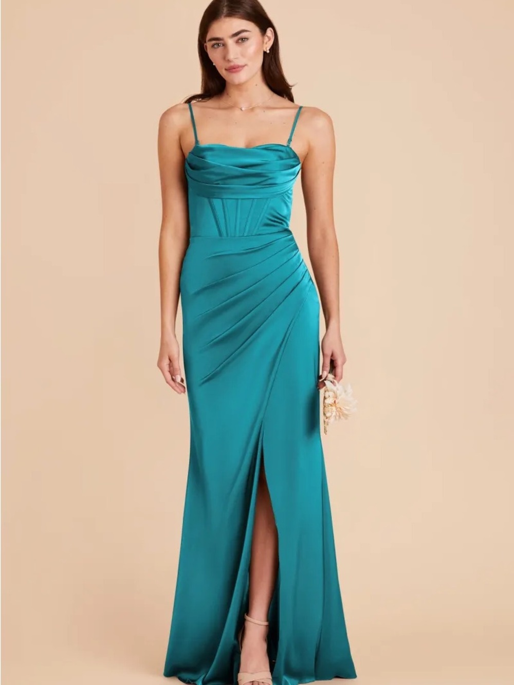 Birdy Grey Teal Satin Cowl-Neck Maxi Dress